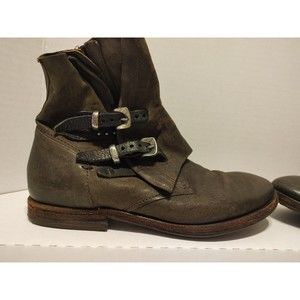 A.S 98 olive green grey buckle asymmetrical boots booties